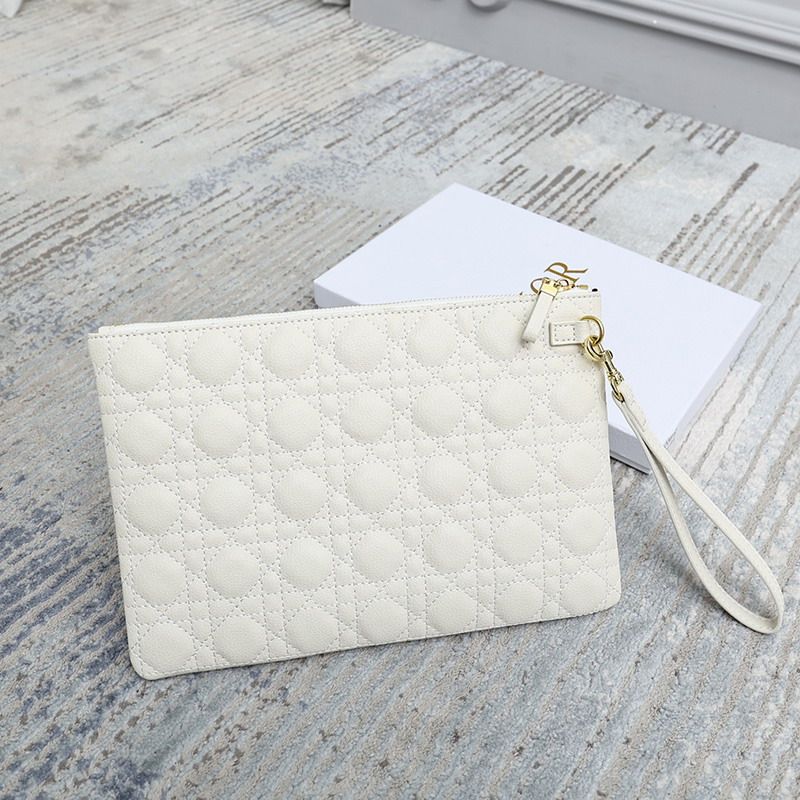 Large Dior Caro Daily Pouch Cannage Calfskin White Hot Sale