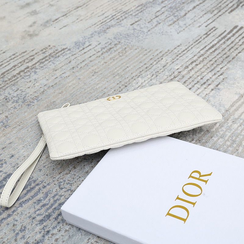 Large Dior Caro Daily Pouch Cannage Calfskin White Hot Sale