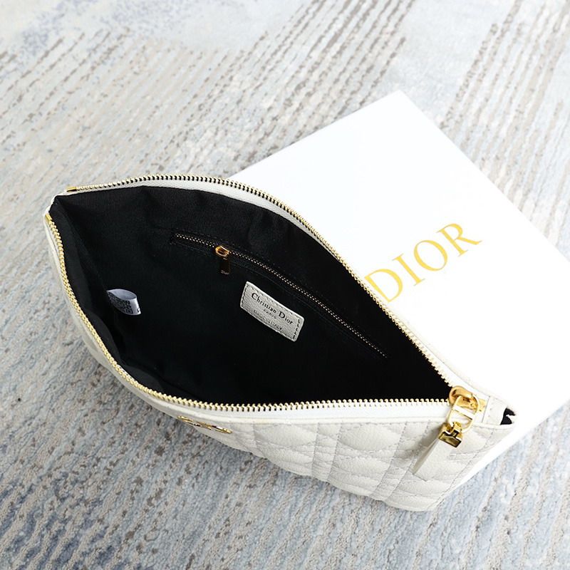 Large Dior Caro Daily Pouch Cannage Calfskin White Hot Sale