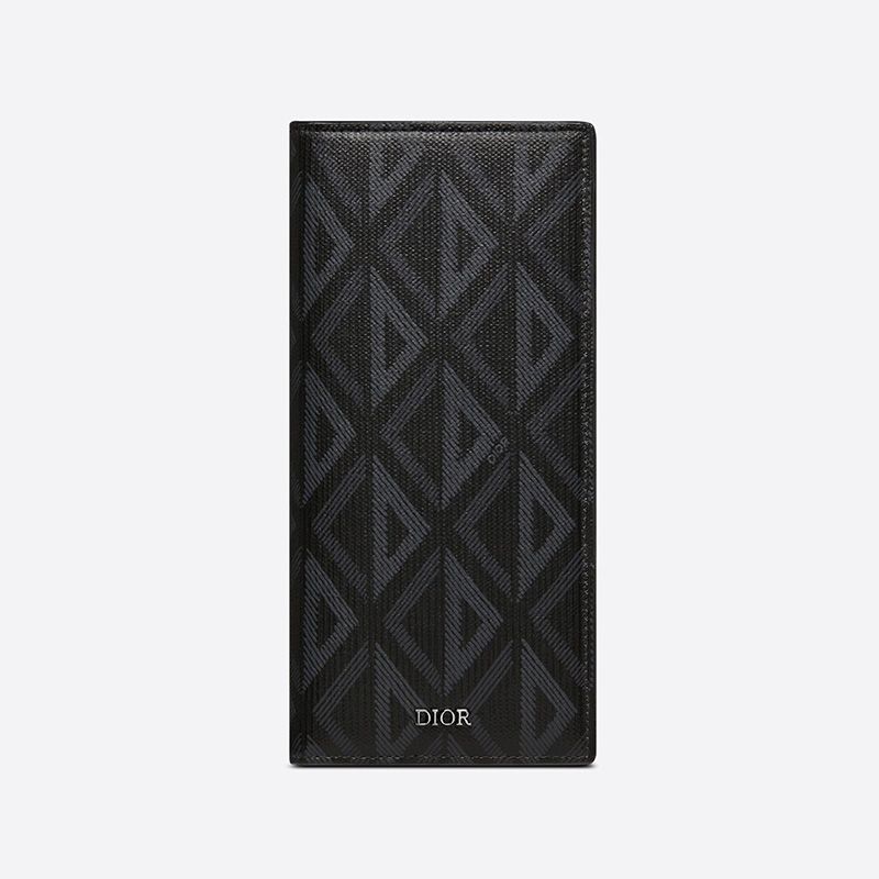 Hot Large Dior Vertical Wallet CD Diamond Motif Canvas Black