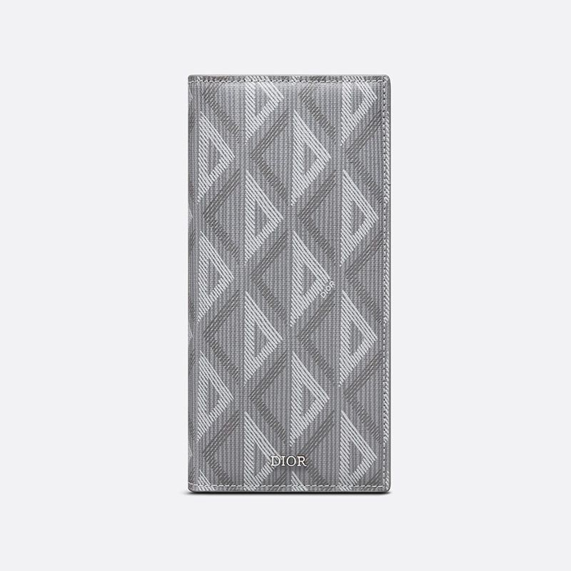 Large Dior Vertical Wallet CD Diamond Motif Canvas Grey Hot Sale