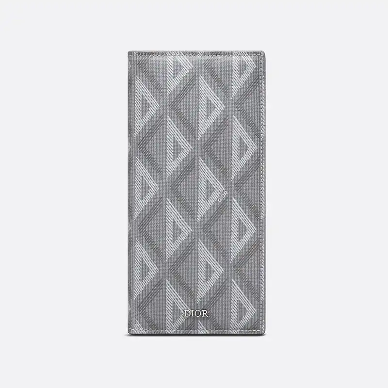 Hot Large Dior Vertical Wallet CD Diamond Motif Canvas Grey