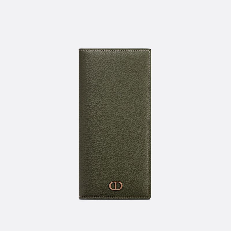 Large Dior Vertical Wallet Grained Calfskin with CD Icon Signature Olive Hot Sale