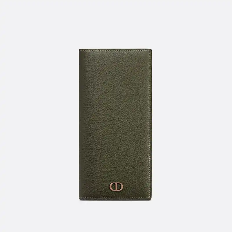 Hot Large Dior Vertical Wallet Grained Calfskin with CD Icon Signature Olive