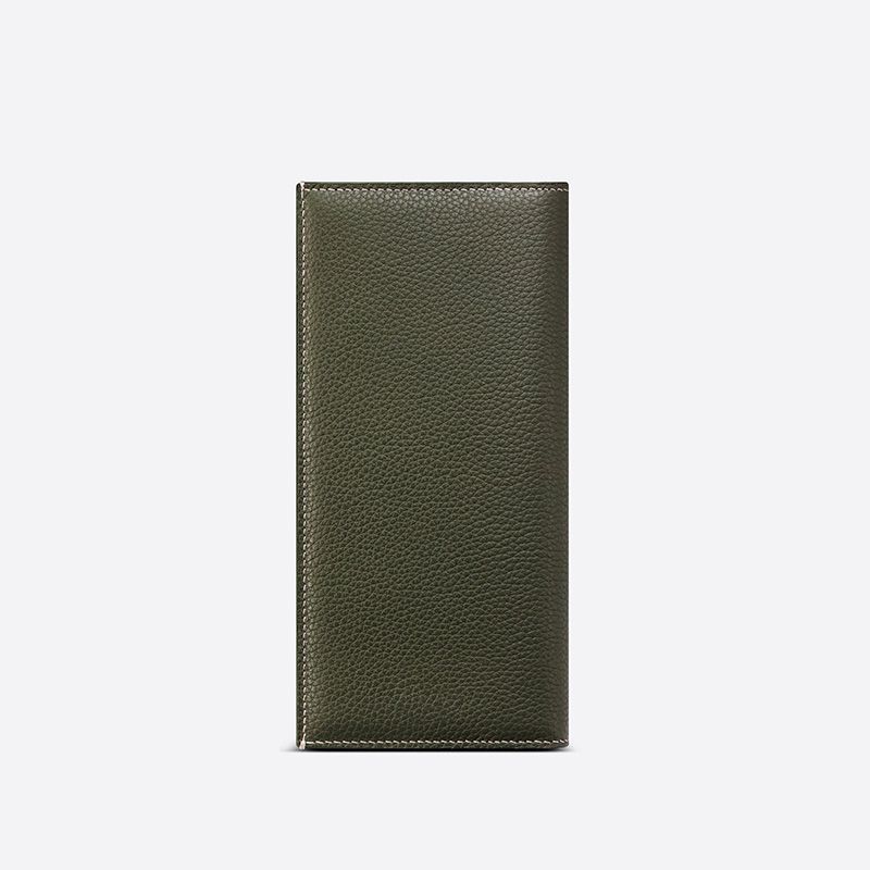 Large Dior Vertical Wallet Grained Calfskin with CD Icon Signature Olive Hot Sale