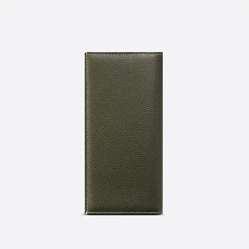 Cheap Hot Large Dior Vertical Wallet Grained Calfskin with CD Icon Signature Olive