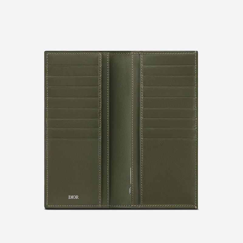 Large Dior Vertical Wallet Grained Calfskin with CD Icon Signature Olive Hot Sale