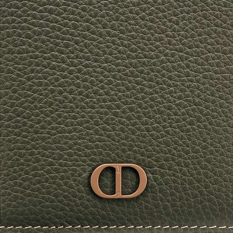 Cheap Hot Large Dior Vertical Wallet Grained Calfskin with CD Icon Signature Olive