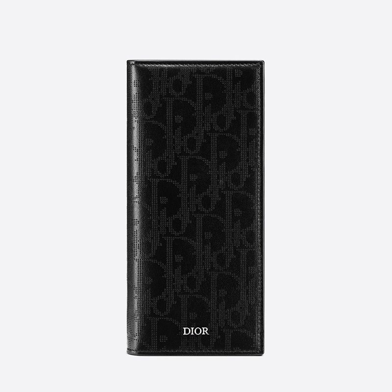 Hot Large Dior Vertical Wallet Oblique Galaxy Leather Black