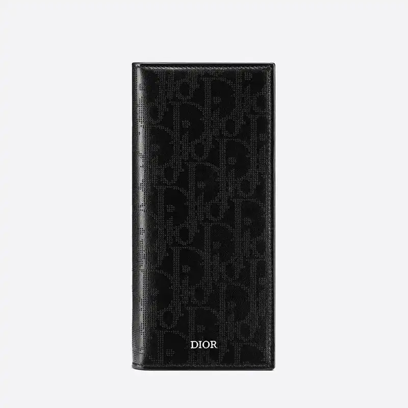 Cheap Large Dior Vertical Wallet Oblique Galaxy Leather Black