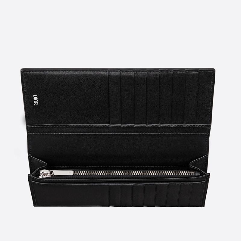 Hot Large Dior Vertical Wallet Oblique Galaxy Leather Black