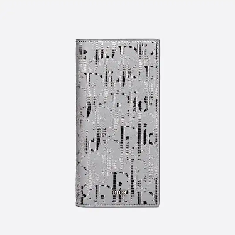 Hot Large Dior Vertical Wallet Oblique Galaxy Leather Grey