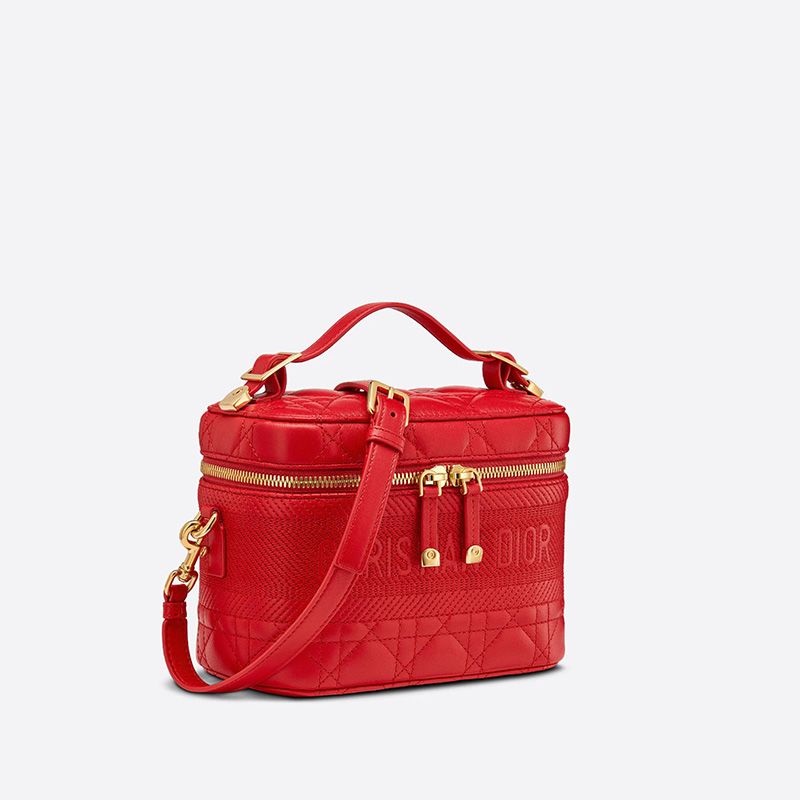 Small DiorTravel Vanity Case Cannage Lambskin Red