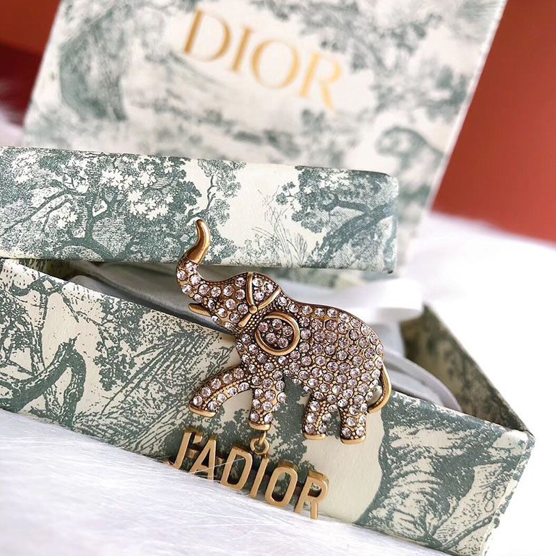 J'Adior Brooch with Elephant Silver Crystals Gold Hot Sale