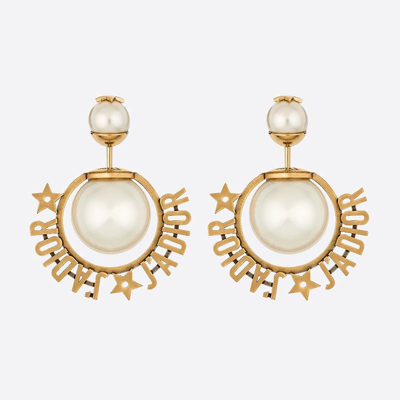 J'Adior Dior Tribales Earrings Metal and White Resin Pearls Gold Hot Sale