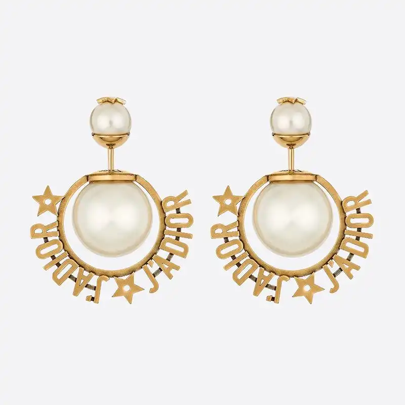 Affordable Hot J'Adior Dior Tribales Earrings Metal and White Resin Pearls Gold