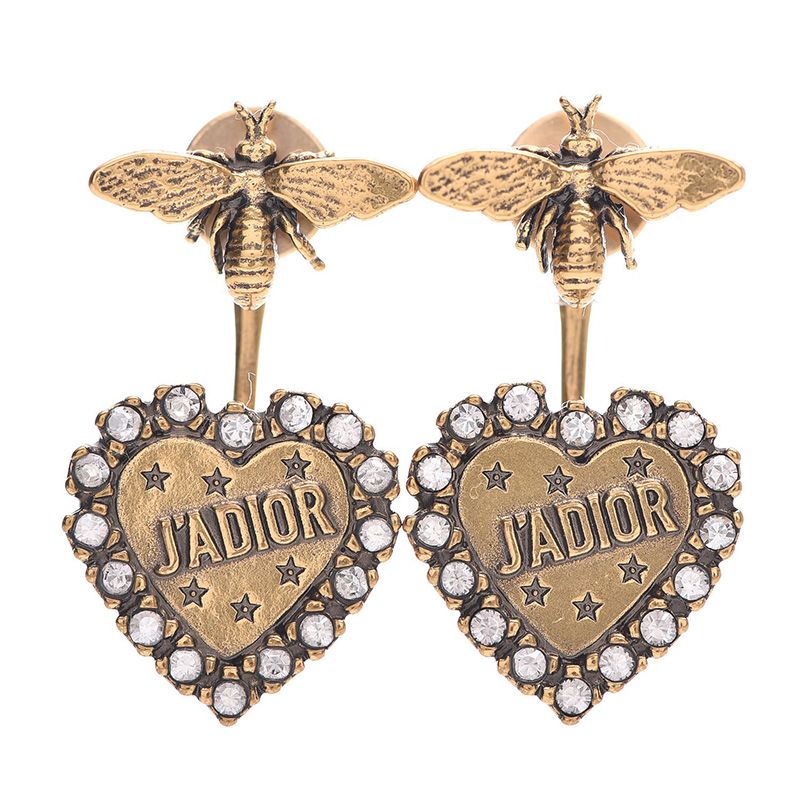 Hot J'Adior Earrings Antique Metal, Bees with Crystals Gold