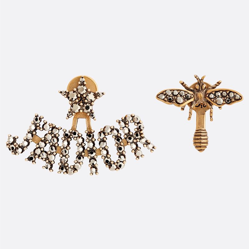 Hot J'Adior Earrings Antique Metal with Crystals Gold