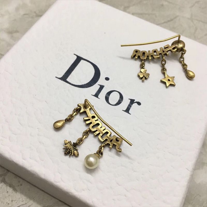 J'Adior Earrings Antique Metal Drop Charms with White Crystals Gold Hot Sale