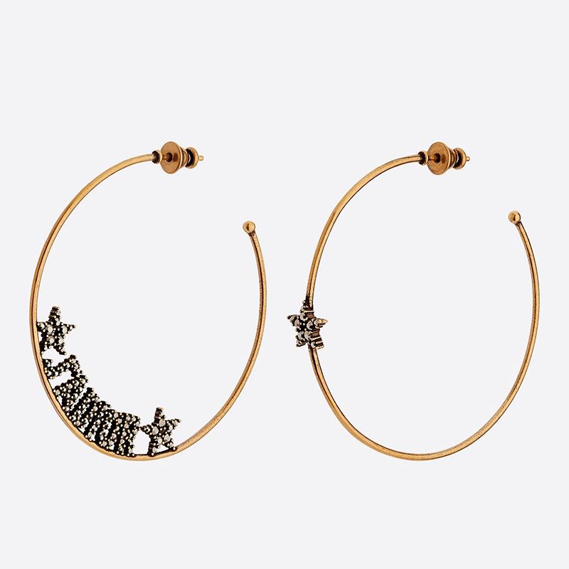 J'Adior Earrings Antique Metal Hoops with White Crystals Gold Hot Sale