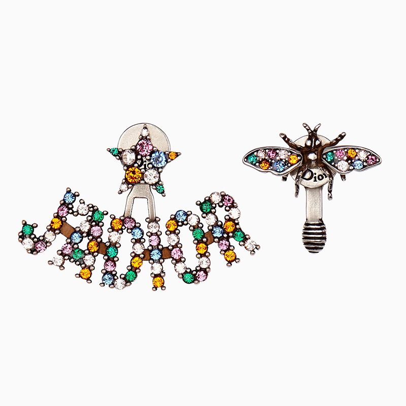 J'Adior Earrings Antique Metal with Multicolor Crystals Silver Hot Sale