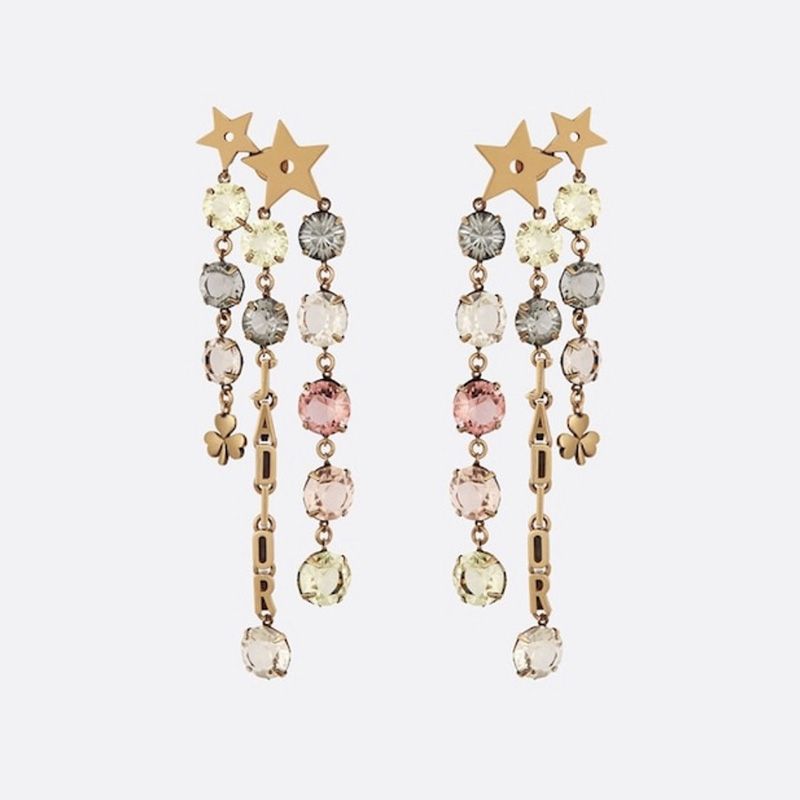 J'Adior Earrings Antique Metal Stars and Multicolor Crystals Gold Hot Sale