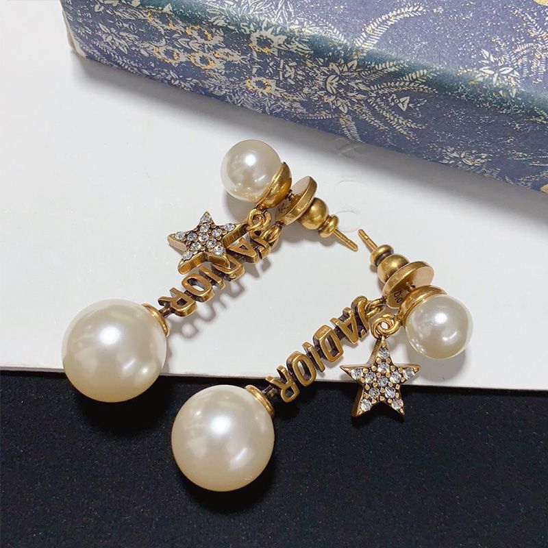 J'Adior Earrings Antique Metal, White Resin Pearls And White Crystals Gold Hot Sale