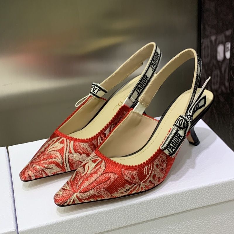 J'Adior Slingback Pumps Women Brocart Motif Canvas Red Hot Sale