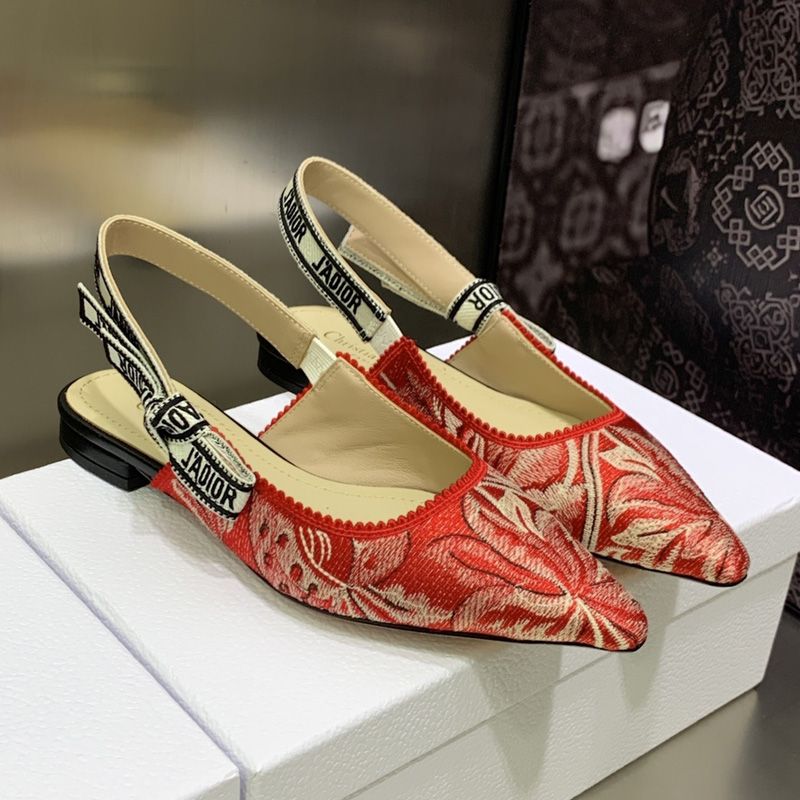 J'Adior Slingback Pumps Women Brocart Motif Canvas Red Hot Sale