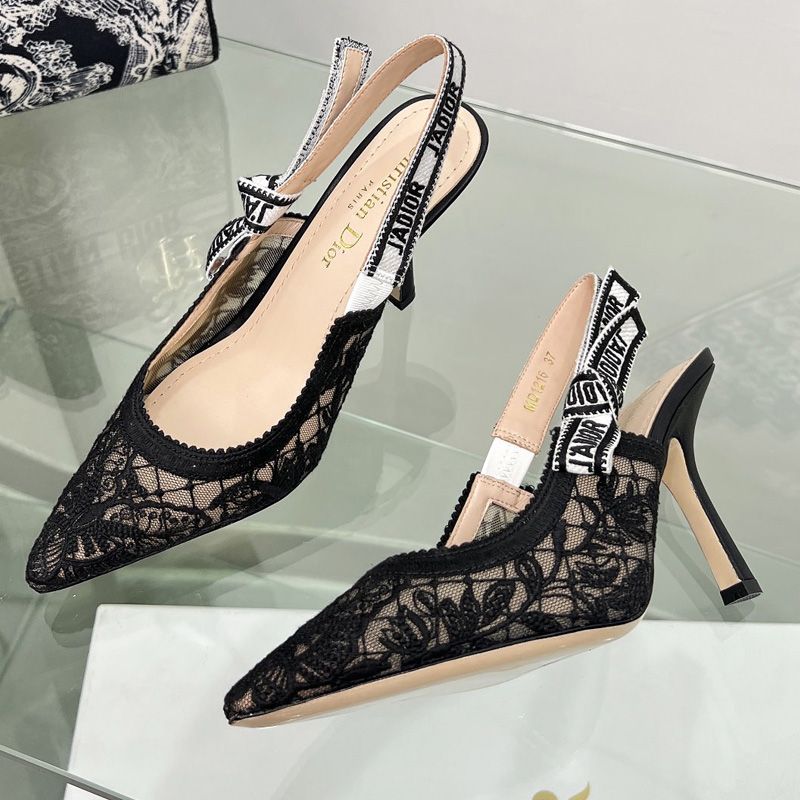 Hot J'Adior Slingback Pumps Women Butterfly Motif Transparent Mesh Black