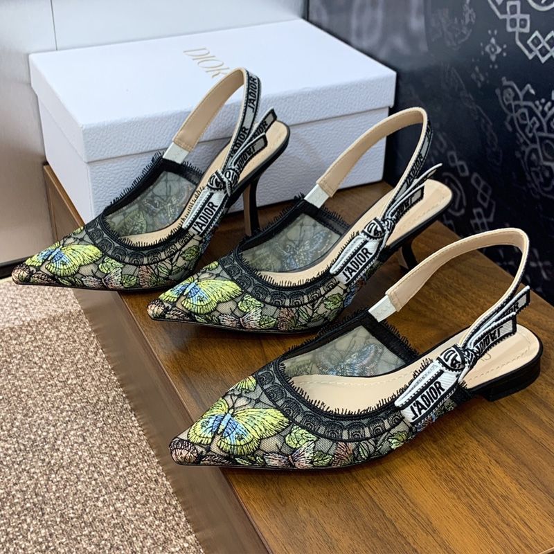 Hot J'Adior Slingback Pumps Women Butterfly Motif Transparent Mesh Black Yellow