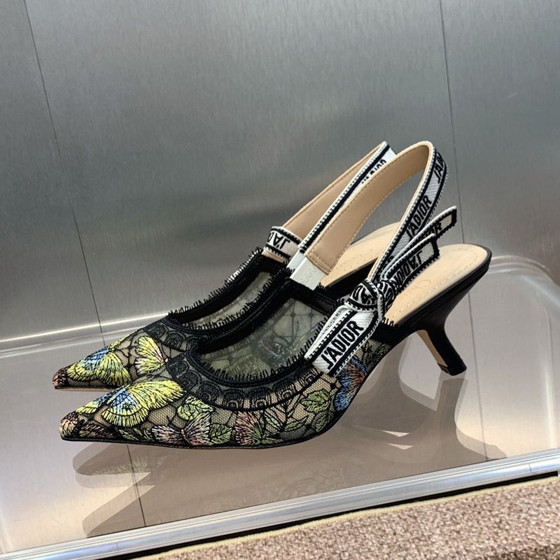 J'Adior Slingback Pumps Women Butterfly Motif Transparent Mesh Black Yellow Hot Sale