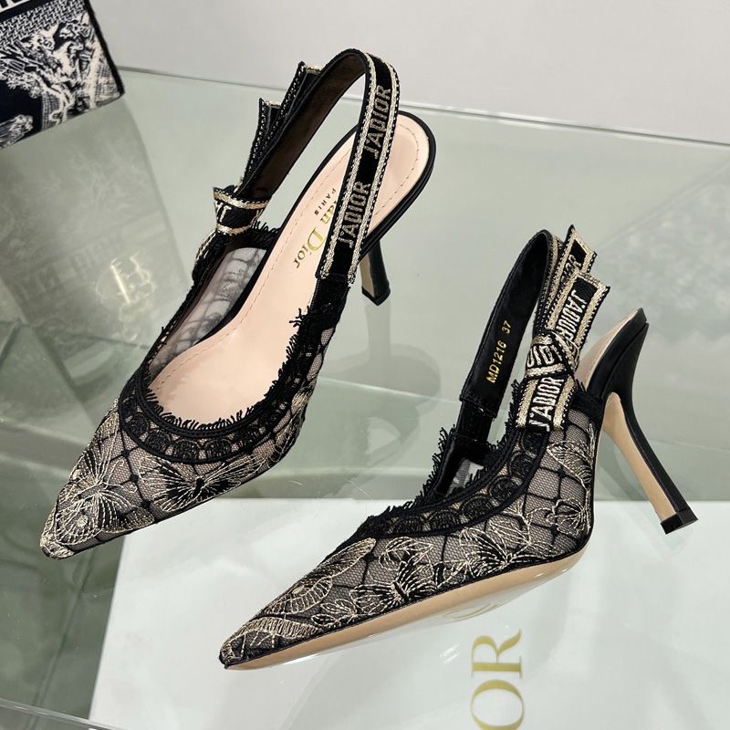 J'Adior Slingback Pumps Women Butterfly Motif Transparent Mesh Grey Hot Sale