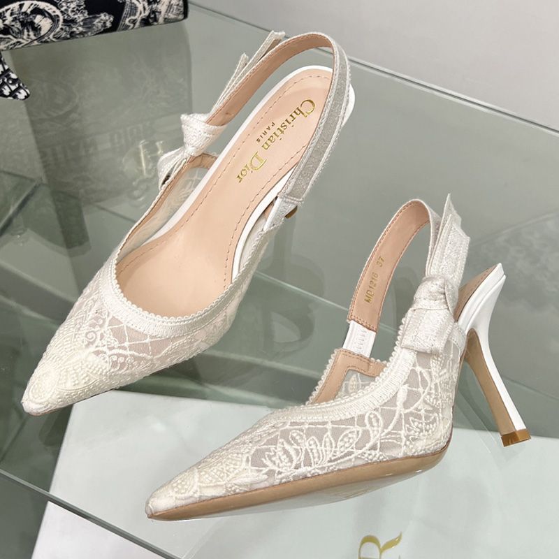 Hot J'Adior Slingback Pumps Women Butterfly Motif Transparent Mesh White