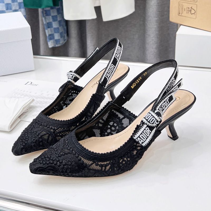 Hot J'Adior Slingback Pumps Women D-Lace Macrame Motif Mesh Black