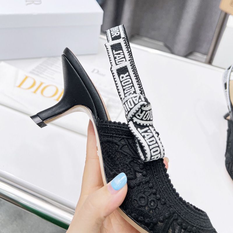 Hot J'Adior Slingback Pumps Women D-Lace Macrame Motif Mesh Black