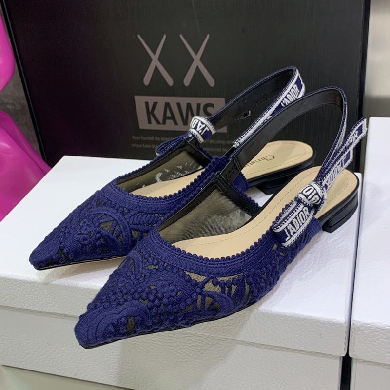 J'Adior Slingback Pumps Women D-Lace Macrame Motif Mesh Blue Hot Sale