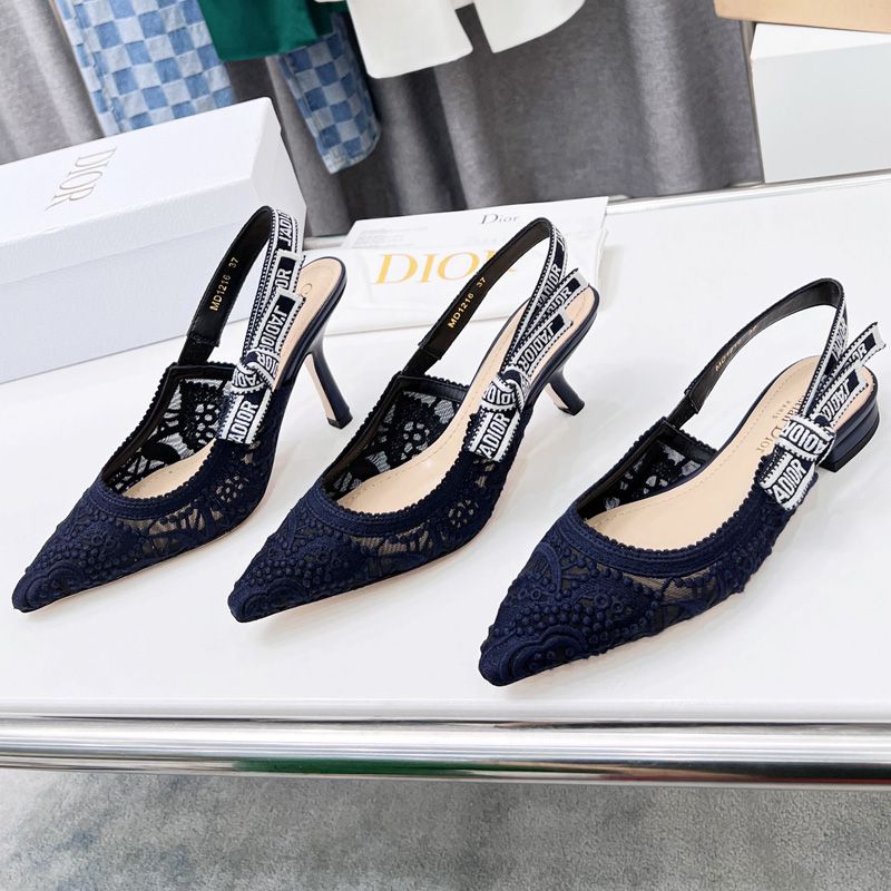 J'Adior Slingback Pumps Women D-Lace Macrame Motif Mesh Navy Blue Hot Sale