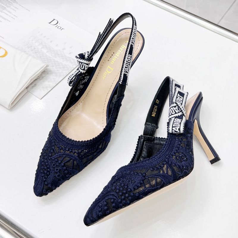 J'Adior Slingback Pumps Women D-Lace Macrame Motif Mesh Navy Blue Hot Sale