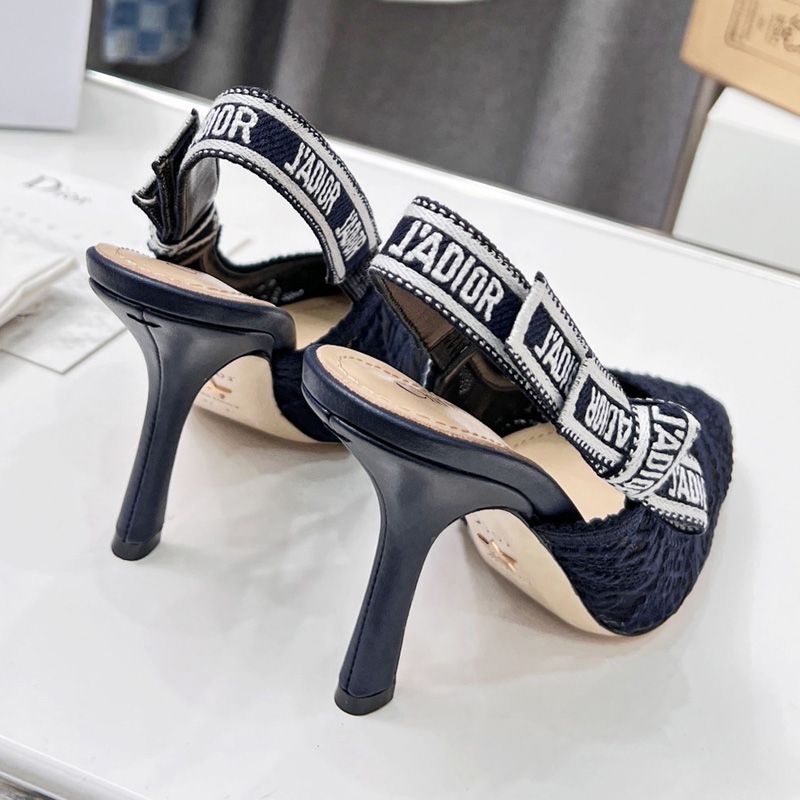 J'Adior Slingback Pumps Women D-Lace Macrame Motif Mesh Navy Blue Hot Sale