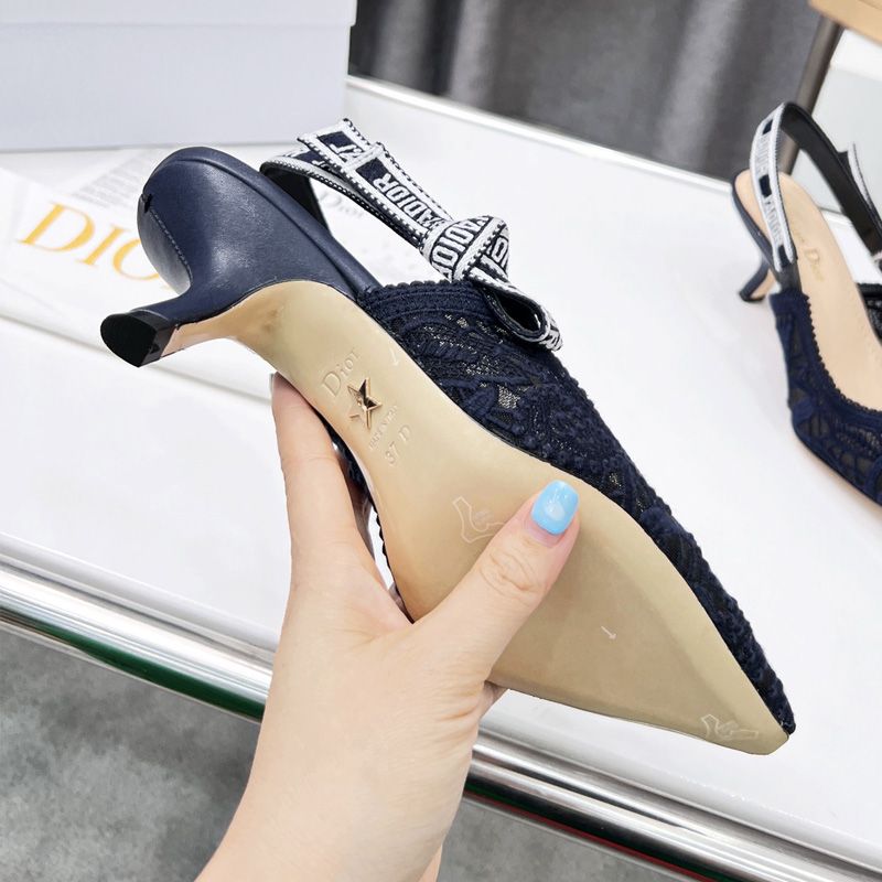 J'Adior Slingback Pumps Women D-Lace Macrame Motif Mesh Navy Blue Hot Sale