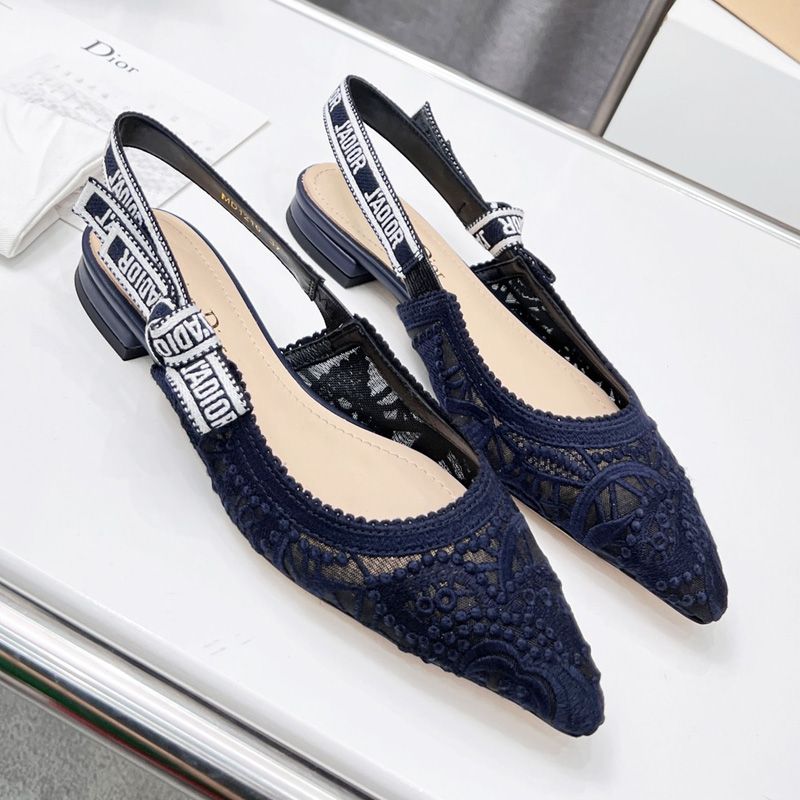 J'Adior Slingback Pumps Women D-Lace Macrame Motif Mesh Navy Blue Hot Sale