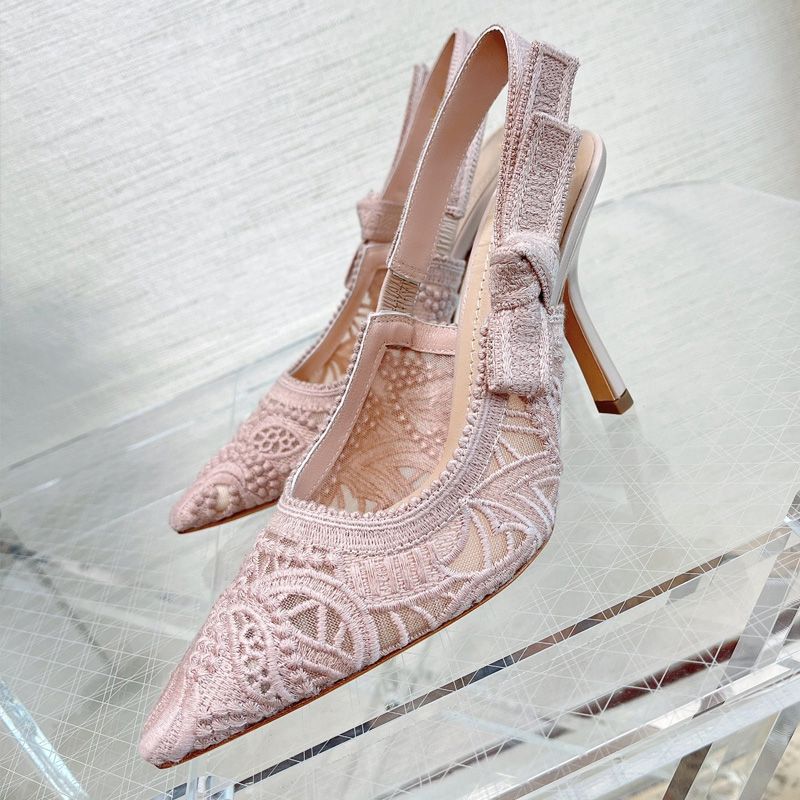 J'Adior Slingback Pumps Women D-Lace Macrame Motif Mesh Pink Hot Sale