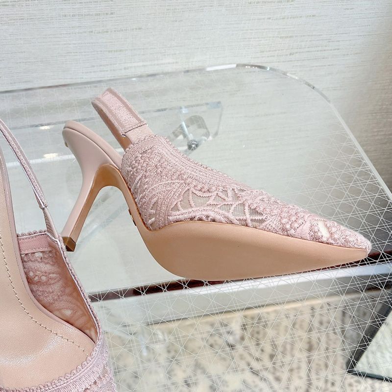 J'Adior Slingback Pumps Women D-Lace Macrame Motif Mesh Pink Hot Sale