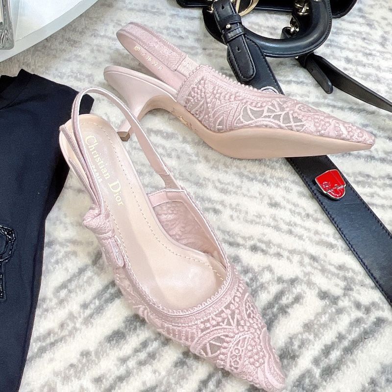 J'Adior Slingback Pumps Women D-Lace Macrame Motif Mesh Pink Hot Sale