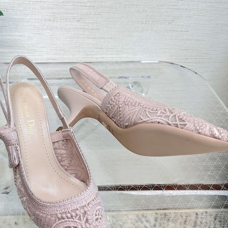 J'Adior Slingback Pumps Women D-Lace Macrame Motif Mesh Pink Hot Sale