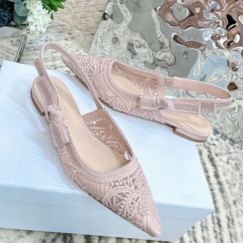 J'Adior Slingback Pumps Women D-Lace Macrame Motif Mesh Pink Hot Sale