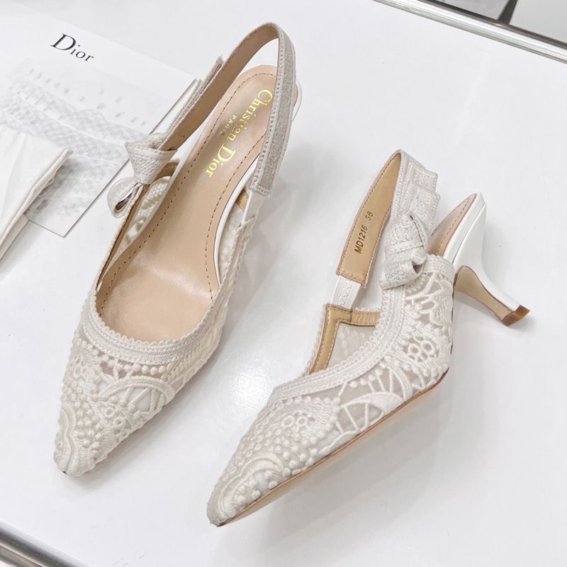 Hot J'Adior Slingback Pumps Women D-Lace Macrame Motif Mesh White