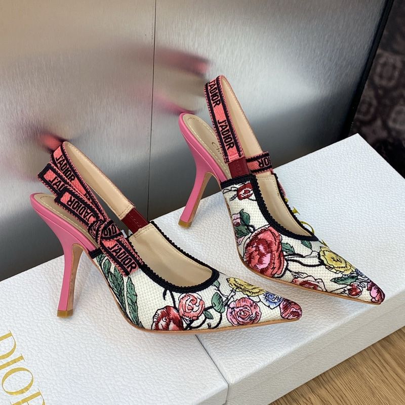 J'Adior Slingback Pumps Women Florilegio Motif Canvas White Pink Hot Sale