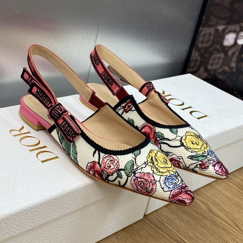 J'Adior Slingback Pumps Women Florilegio Motif Canvas White Pink Hot Sale